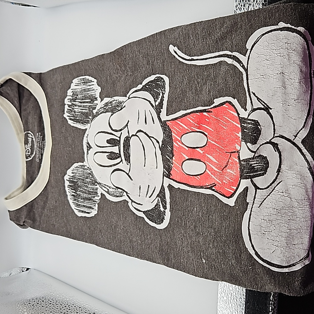 👕 DISNEY Mickey Mouse ringer charcoal gray t-shirt  size XL